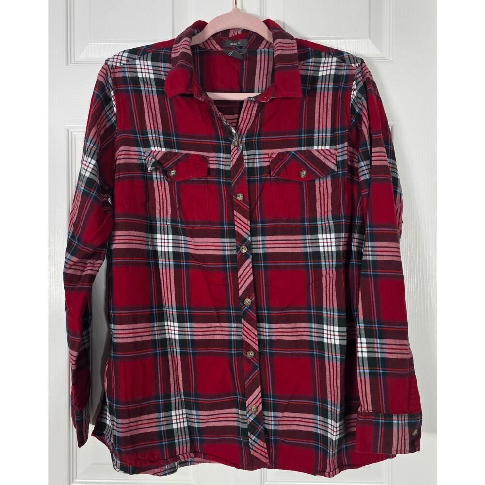 Eddie Bauer Classic Fit Red Plaid Flannel Button Front Women's XL